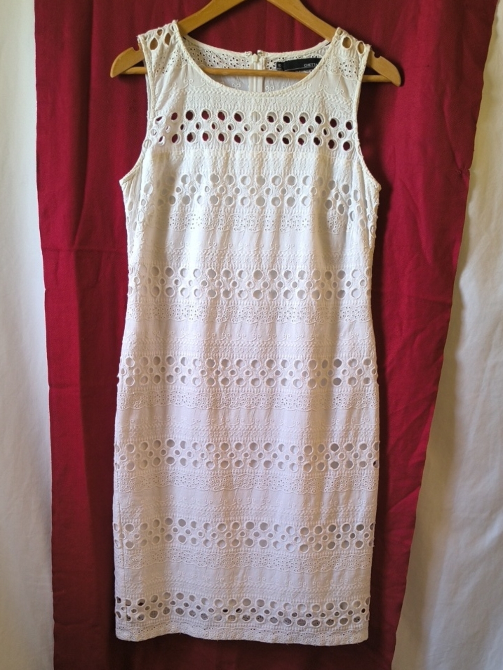 Chetta B White Eyelet Sleeveless Shift Dress